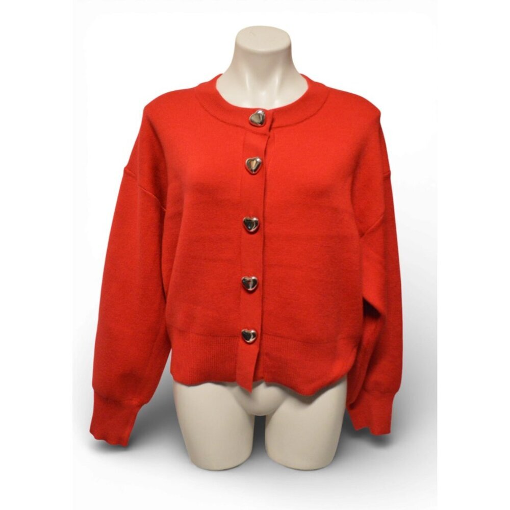 Philosophy Red Cardigan Sweater XL Heart Buttons NWT